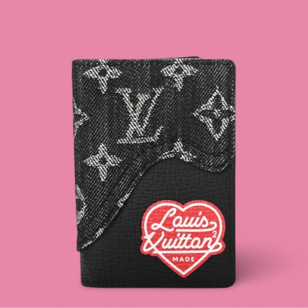 X NIGO Taurillon Monogram Denim Drip Pocket Organizer Black